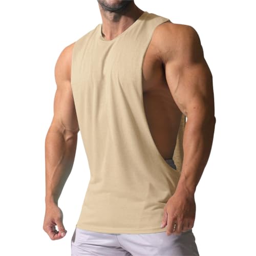 seiveini Tanktop Herren Muscle Shirts Ärmellos Rundhals Tank Top Sport Tops Bodybuilding Schweißweste Camisole A Aprikose M von seiveini