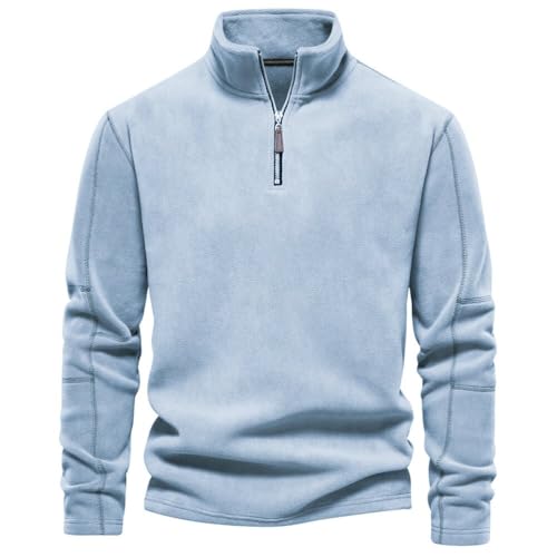 seiveini Teddy Fleece Pullover Herren mit Stehkragen und Viertel-Reißverschluss Winter Warm Weich Flauschig Sweater Fuzzy Oberteile mit Reißverschlüsse Sweatshirt Stehkrage A Hellblau XL von seiveini