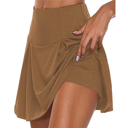 seiveini Tennis Skort Damen Sport Rock mit Shorts Laufrock Minirock Tennisrock 2 in1 Hosenrock Sommerrock Minirock Tennis Skirt Outdoor Workout Golf Running A Khaki L von seiveini