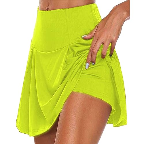 seiveini Tennisrock mit Hose Drunter Damen Sport Skirt Fitness Jogging Faltenrock mit Tasche Kurzer Golf Rock Elastisch Leicht Atmungsaktiver Stretch Tennisröcke A Grün L von seiveini