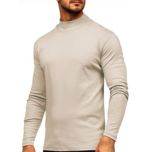 seiveini Thermo Unterhemd Herren Rollkragen Innenfleece Oberteil Funktionsoberteil Thermounterwäsche Slim Fit Baselayer Langarmshirt für Winter Pullover A Beige XL von seiveini