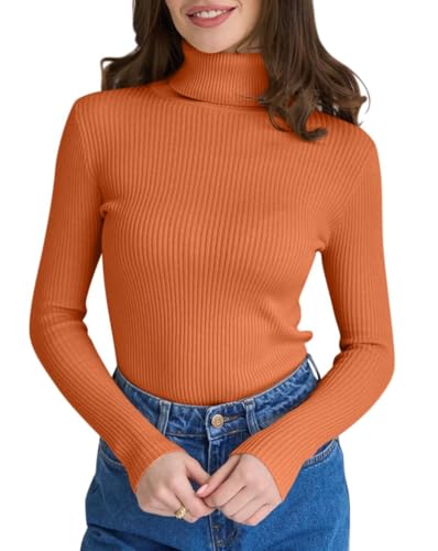 seiveini Rollkragenpullover Damen Slim Fit Rollkragen Strickpullover Warme Thermounterwäsche Frauen Pulli Einfarbig Base Layer Herbst Winter A Orange M von seiveini