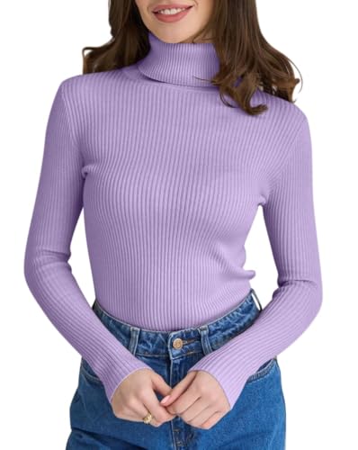 seiveini Pullover Damen Rollkragen Strickpulli Winter Unterhemden Frauen Oberteile Basic Shirt Wickelpullover Winterpullover Sweater A Violett M von seiveini