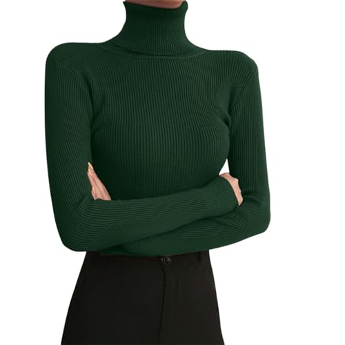 seiveini Rollkragenpullover Damen Slim Fit Strickpullover Rollkragen Warme Basishemd Pulli Frauen Einfarbig Wickelpullover Thermounterwäsche Base Layer Herbst Winter A Dunkelgrün M von seiveini