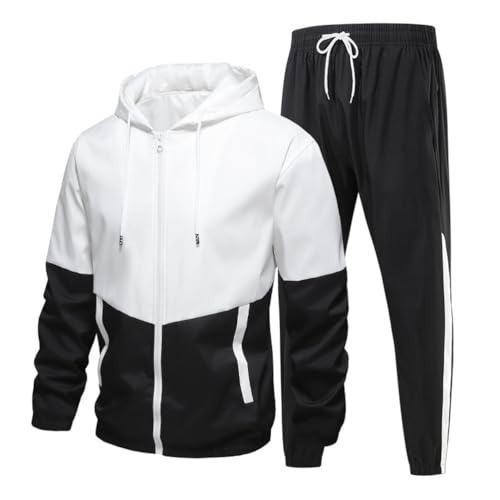 seiveini Trainingsanzug Herren Langarm Jogginganzug Colorblock Zip Up Sweatjacke Con Kapuze mit Hosen Lang Sportananzug Freizeitanzug Sport Outfits A Schwarz XXL von seiveini