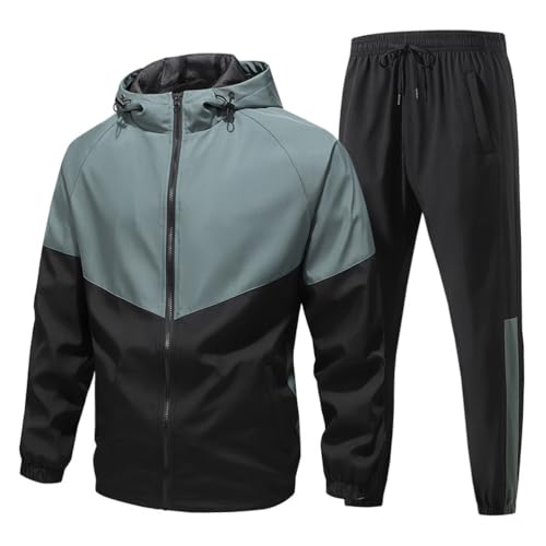 seiveini Trainingsanzug Herren Langarm Jogginganzug Colorblock Zip Up Sweatjacke Con Kapuze mit Hosen Lang Sportananzug Freizeitanzug Sport Outfits C Grün S von seiveini