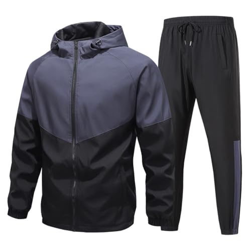 seiveini Trainingsanzug Herren Langarm Jogginganzug Colorblock Zip Up Sweatjacke Con Kapuze mit Hosen Lang Sportananzug Freizeitanzug Sport Outfits C Marine L von seiveini