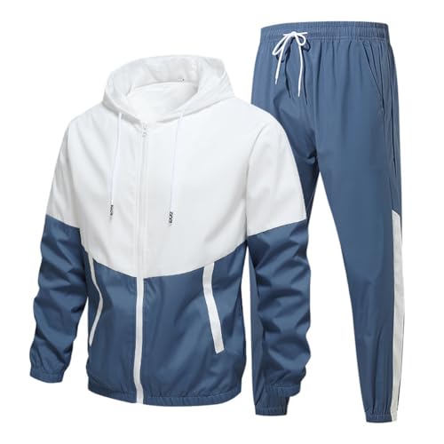 seiveini Trainingsanzug Herren Langarm Jogginganzug Colorblock Zip Up Sweatjacke con Kapuze mit Hosen Lang Sportananzug Freizeitanzug Sport Outfits A Blau L von seiveini