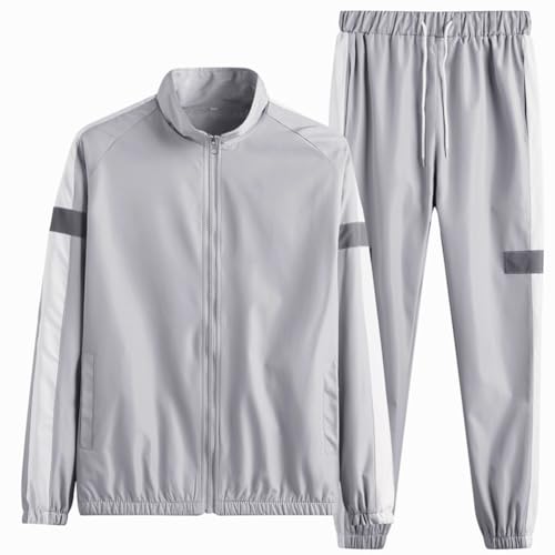 seiveini Trainingsanzug Herren Langarm Jogginganzug Colorblock Zip Up Sweatjacke con Kapuze mit Hosen Lang Sportananzug Freizeitanzug Sport Outfits B Grau XXL von seiveini