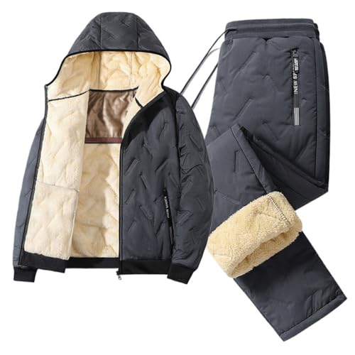 seiveini Trainingsanzug Herren Winter Warmer Sportanzug Plüsch Gefüttert Hausanzug Herren Zweiteiler Sport Outfit Fleece Kapuzenjacke + Lang Hosen B Grau L von seiveini