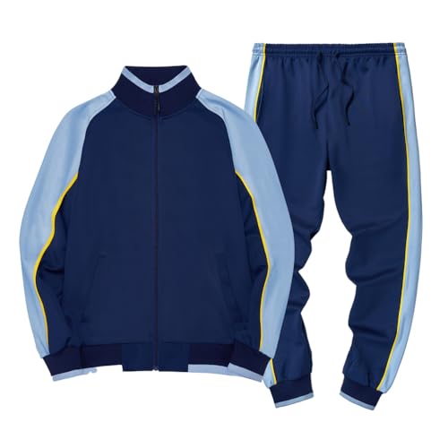 seiveini Trainingsanzug Herren Zip Up Jogginganzug Colorblock Sweatjacke Con Kapuze mit Hosen Lang Sportananzug Freizeitanzug Sport Outfits A Blau L von seiveini
