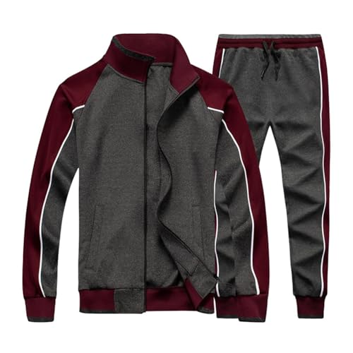 seiveini Trainingsanzug Herren Zip Up Jogginganzug Colorblock Sweatjacke Con Kapuze mit Hosen Lang Sportananzug Freizeitanzug Sport Outfits A Dunkelgrau M von seiveini