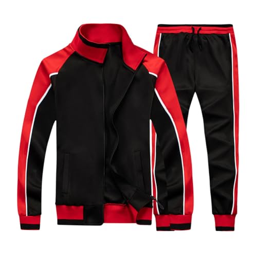 seiveini Trainingsanzug Herren Zip Up Jogginganzug Colorblock Sweatjacke Con Kapuze mit Hosen Lang Sportananzug Freizeitanzug Sport Outfits A Schwarz XL von seiveini