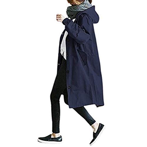 seiveini Trenchcoat Damen Lang mit Kapuze Herbst Winter Jacken Windbreaker Leicht Jacke Atmungsaktiv Windjacke Langjacke Grosse Grössen Kapuzenjacke Regenmantel A Dunkelblau M von seiveini