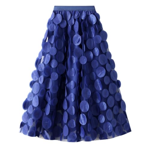 seiveini Tüllrock Damen Langer Rock Elegant Tüll Plisseerock A Linie Maxirock Swing Röcke 1950er Jahre Hohe Taille Großer Saum Rock Vintage Faltenrock Prinzessin Tüll Unterrock A Dunkelblau M von seiveini