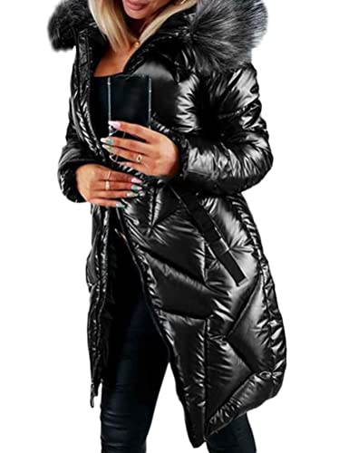 seiveini Winterjacke Damen Lang Daunenmantel Winter Warm Übergangsjacke Steppjacke Wintermantel Frauen Lange Daunenjacke Jacke Outwear Mode B Schwarz M von seiveini