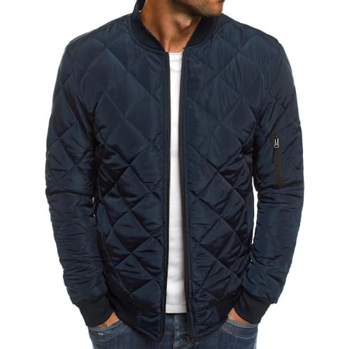 seiveini Daunenjacke Herren Leichte Übergangsjacke mit Stehkragen Steppjacke Winterjacke Outdoor Warmer Freizeitjacke Softshell Jacke mit Tasche Sport Casual B Marine 3XL von seiveini