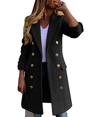 seiveini Wintermantel Damen Jacket Lang Steppmantel Winter Dicke Reverskragen Übergangsmante Trenchcoat Warmer Steppjacke Winddicht Fleecejacke Freizeit Schwarz M von seiveini