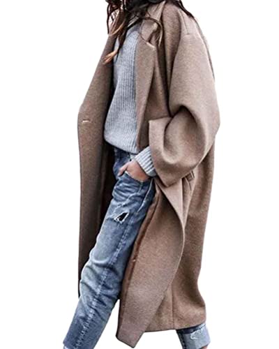 seiveini Wintermantel Damen Lang Elegant Wollmantel Dick Rever Jacke Winter Dick Steppmantel Mittellange Trenchcoat Cabanjacke Retro Outwear Übergangsjacke Winddicht A Khaki M von seiveini