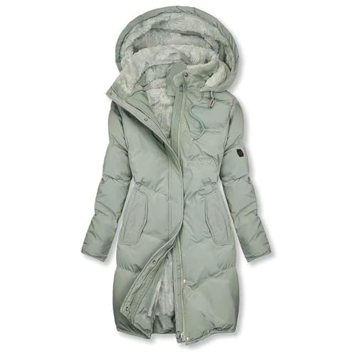 seiveini Wintermantel Damen Lang Warme Winterjacke mit Kapuze Steppjacke Gefüttert Fleece Parka Damen Winterparka Kunstfell Dicke Mantel Outdoorjacke Winddichte Jacke F Hellgrün XXL von seiveini