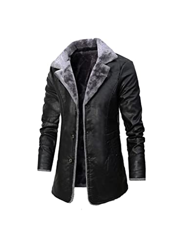 seiveini Wintermantel Herren Gefüttert Sherpa Winterjacke Warm Fleece Mantel Parka Herren Übergangsjacke Große Größe Ledermantel Fleece Gefütterte Übergangsmantel B Schwarz 3XL von seiveini