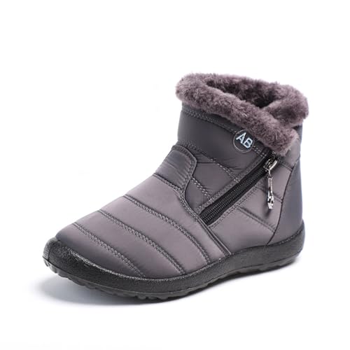 seiveini Winterstiefel Damen Warm Gefütterte Wasserdicht Schneestiefel Winter Fleece Stiefel Elegant Boots Bequem Schuhe Schnürsenkel Rutschfest Outdoor Trekking Wandern A Grau 43 EU von seiveini