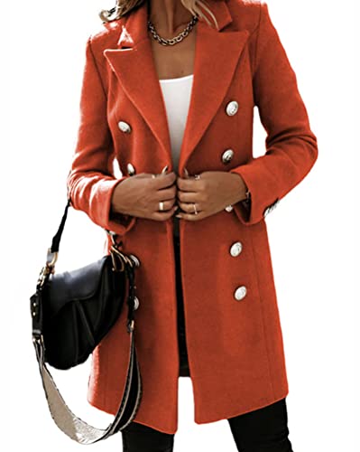 seiveini Wollmantel für Herbst und Winter Damen Wolljacke Vintage Parka Wintermantel Elegant Winterjacke für Frauen Mode Solide Woll Zweireiher Mantel Slim Fit A Orange L von seiveini