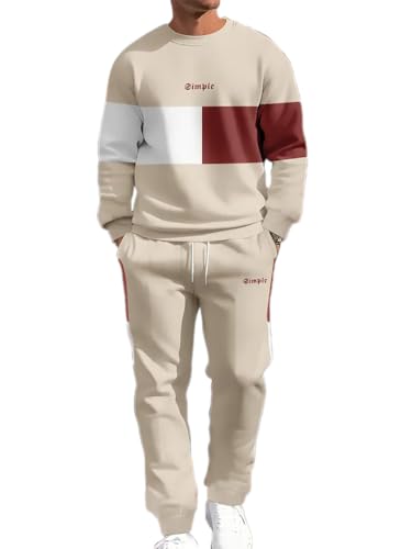seiveini Jogginganzug Herren Sportanzug Workout Gym Running Pyjama Anzug Colorblock Trainingsanzüge 2 Teiliges Activewear Männer Set A Khaki XXL von seiveini