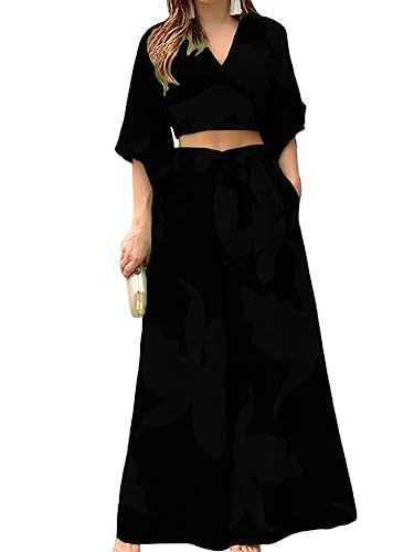 seiveini Hosenanzug Damen Sommer Zweiteiler Elegant 2 Teiler Freizeitanzug Bluse Kurzarm mit Lang Hosen G9 M von seiveini