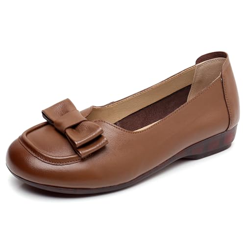 sekiueo Damen Ballerinas Büroarbeit Walking Abendschuhe Runde Zehen Business Slip-On Casual Loafers,Braun,41 EU von sekiueo