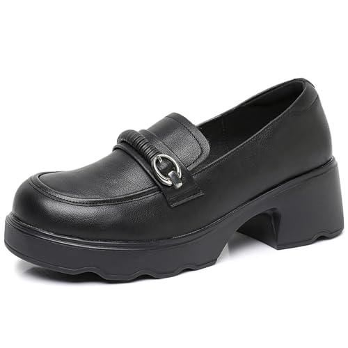 sekiueo Damen Chunky Loafers Slip-On Casual Flat Dress Schuhe Für Spaziergänge Arbeit Büro,Schwarz,38 EU von sekiueo