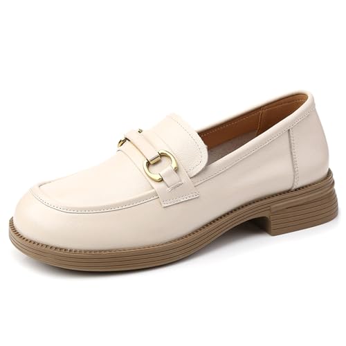 sekiueo Damen-Loafer Mit Dicker Sohle Lässige Abendschuhe Für Arbeit Büro Business Slip-On Runde Zehenpartie Niedriger Absatz,Beige,39 EU von sekiueo