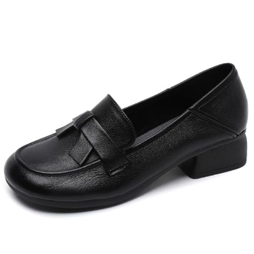 sekiueo Damen-Loafer Mit Niedrigem Klobigem Absatz Runde Zehenpartie Slip-On-Pumps Bequeme Arbeits- Und Abendschuhe,Schwarz,40 EU von sekiueo