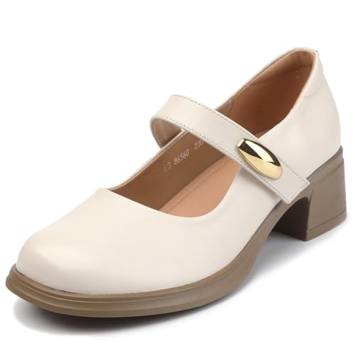sekiueo Damen Mary Jane Schuhe Mit Blockabsatz Und Quadratischer Zehenpartie Pumps Für Abendveranstaltungen,Beige,39 EU von sekiueo