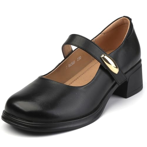 sekiueo Damen Mary Jane Schuhe Mit Blockabsatz Und Quadratischer Zehenpartie Pumps Für Abendveranstaltungen,Schwarz,34 EU von sekiueo
