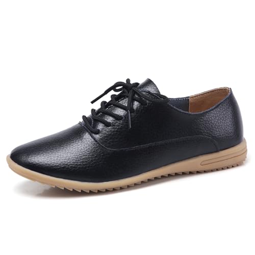 sekiueo Damen Oxford-Schuhe Mit Schlichter Spitze Flach Zum Schnüren Leder Lässig Für Die Arbeit Oder Das Büro,Schwarz,38 EU von sekiueo