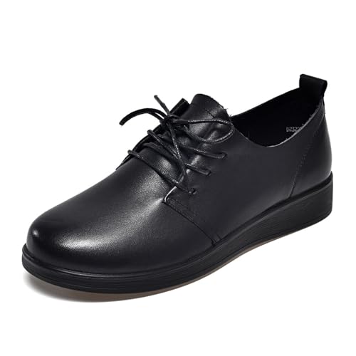 sekiueo Damen Oxford-Schuhe Mit Schlichter Spitze Schnürschuhe Aus Leder Business-Kleiderschuhe Flach Weich Für Die Arbeit Zum Gehen,Schwarz,38 EU von sekiueo