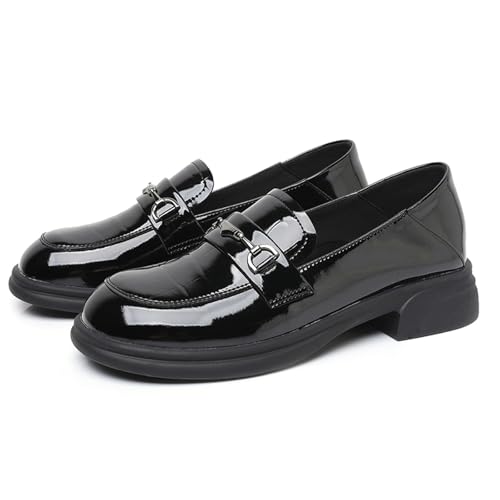 sekiueo Damen Plateau Loafer Mit Klobigem Absatz Lackleder Slip-On Arbeitsschuhe Für Büro Und Freizeit,Schwarz,36 EU von sekiueo