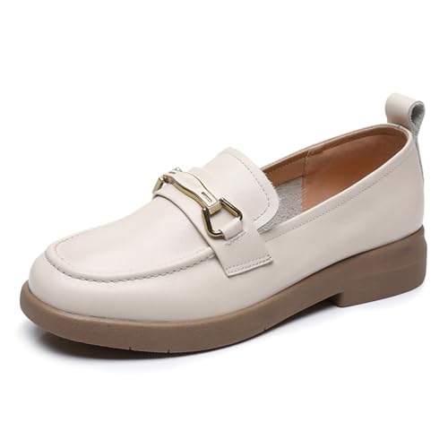 sekiueo Damen Plateau-Loafer Slip-On Klobiger Absatz Business-Casual-Kleid Arbeitsschuhe,Beige,34 EU von sekiueo