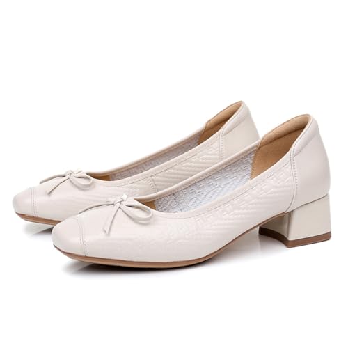 sekiueo Damen Pumps Mit Klobigem Niedrigem Absatz Und Quadratischer Zehenpartie Zum Hineinschlüpfen Arbeits- Und Abendschuhe,Beige,40 EU von sekiueo