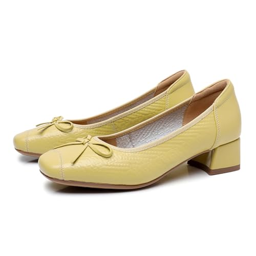 sekiueo Damen Pumps Mit Klobigem Niedrigem Absatz Und Quadratischer Zehenpartie Zum Hineinschlüpfen Arbeits- Und Abendschuhe,Gelb,42 EU von sekiueo