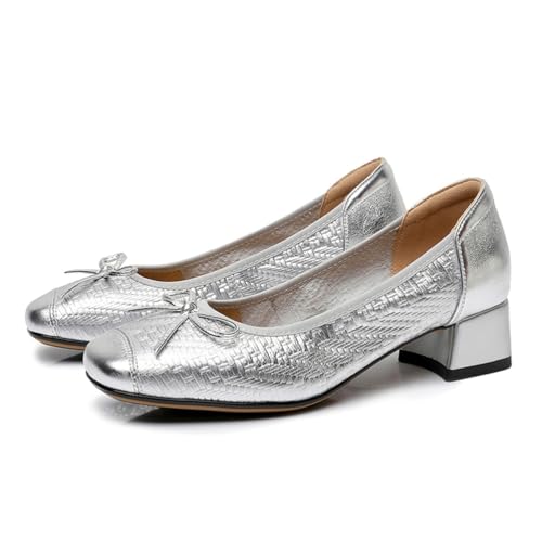 sekiueo Damen Pumps Mit Klobigem Niedrigem Absatz Und Quadratischer Zehenpartie Zum Hineinschlüpfen Arbeits- Und Abendschuhe,Silber,37 EU von sekiueo