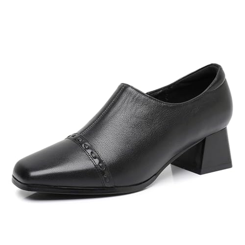 sekiueo Damen Pumps Mit Quadratischer Zehenpartie Slip-On Business-Arbeitsschuhe Klobiger Absatz Seitlicher Reißverschluss,Schwarz,38 EU von sekiueo