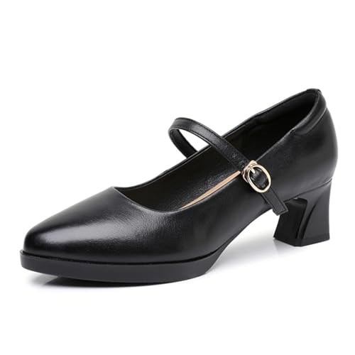 sekiueo Damen Pumps Mit Spitzer Zehenpartie Klobiger Mary Jane-Schuh Mit Niedrigem Absatz Für Business-Partys,Schwarz,35 EU von sekiueo