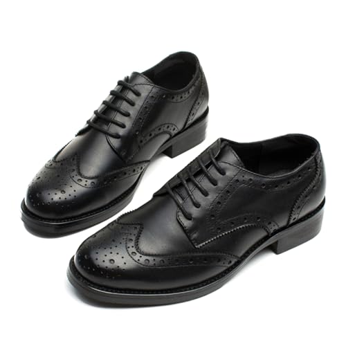 sekiueo Damen Wing Tip Oxford Schuhe Niedriger Absatz Schnürschuhe Leder Business Arbeitsschuhe Formelle Schuhe,Schwarz,38 EU von sekiueo