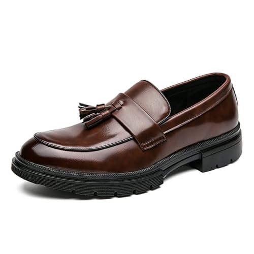 sekiueo Herren Halbschuhe Lässige Business-Kleiderschuhe Runde Zehenpartie Bequeme Slip-On-Leder-Wanderschuhe,Braun,40 EU von sekiueo