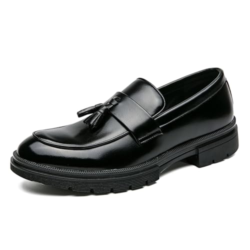 sekiueo Herren Halbschuhe Lässige Business-Kleiderschuhe Runde Zehenpartie Bequeme Slip-On-Leder-Wanderschuhe,Schwarz,40 EU von sekiueo