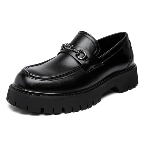 sekiueo Herren Loafer Plateau Abendschuhe Leder Runde Zehen Modern Business Formelle Arbeitsschuhe,Schwarz,42 EU von sekiueo