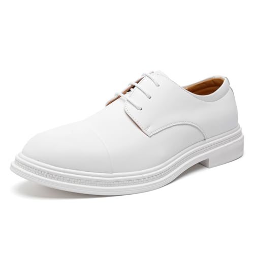 sekiueo Herren Oxford-Schuhe Zum Schnüren Leder Moderne Business-Schuhe Schlichte Zehenpartie Niedriger Absatz,Weiß,41 EU von sekiueo