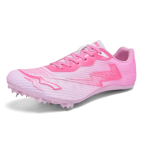 sekiueo Herren Spikes Leichtathletikschuhe Sprint Racing Running Jumping Sneakers Leichtgewicht Für Jungen Mädchen,Rosa,33 EU von sekiueo
